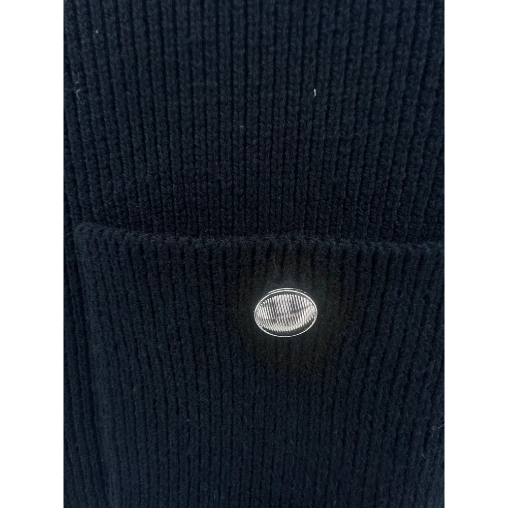 HM Womens Black Ribbed‎ Knit Button Front Cardigan Dress Silver Buttons Size M